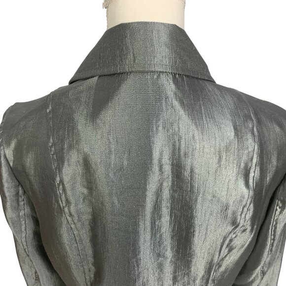 Fun Metallic Silver Luciano Dante Jacket L Ruffle Button Details Y2K Festival - Picture 5 of 8